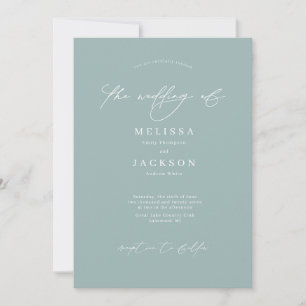 Minimalistisk skript Pastel Seafoam Grönt Bröllop Inbjudningar