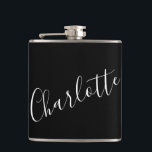 Minimalistisk Skript Personligt Namn Svart Fickplunta<br><div class="desc">Minimalistisk Skript Typografi Namn Flask i Svart</div>