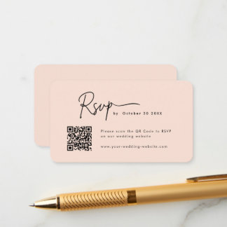 Minimalistisk skript RSVP QR-kod Mjuk persika bröl Tilläggskort