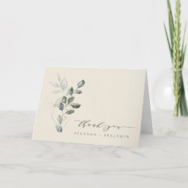 Minimalistisk skript Rustic Guld Greenery Bröllop Tack Kort