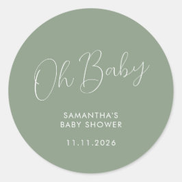 Minimalistisk Skript Salvia Grön Oh Baby Runt Klistermärke
