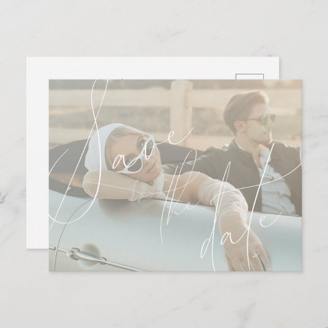 Minimalistisk skript Spara datum inbjudan vykort (Fram/baksida)