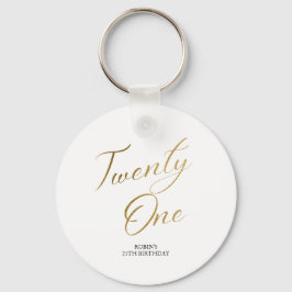 Minimalistisk skript vit och Guld 21:a födelsedag Nyckelring