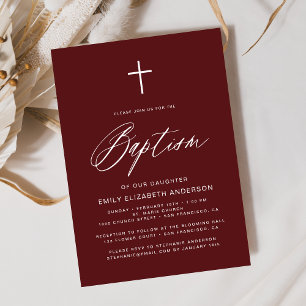 Minimalistisk skriptburgundy enkel baptism inbjudningar
