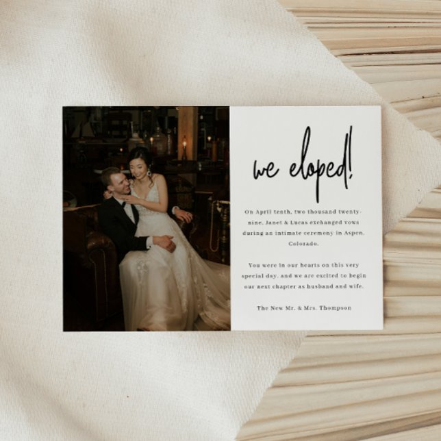 Minimalistisk skriptfoto bröllop Elopement Meddelande (Skapare uppladdad)