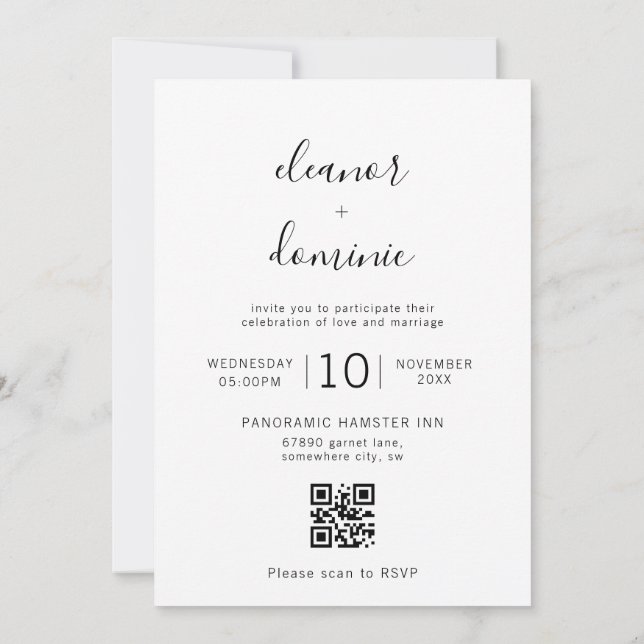 Minimalistisk skriptfoto OSA QR-kod Bröllop Inbjudningar (Baksida)