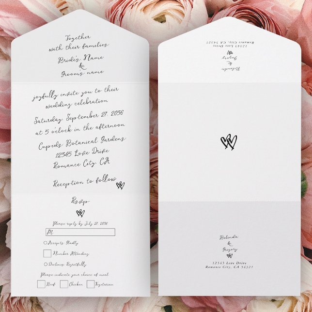 Minimalistisk skripthandskriven typografi Bröllop (Minimalist Script Hand Written Typography Wedding All In One Invitation)