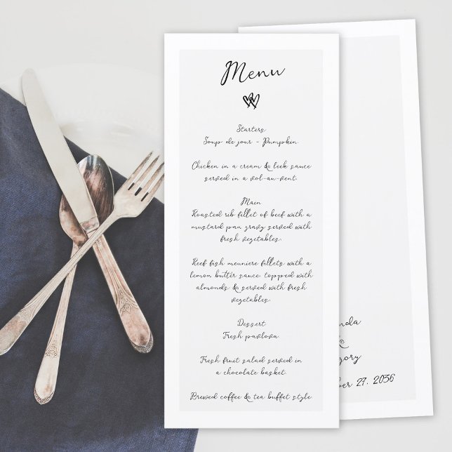 Minimalistisk skripthandskriven typografi Bröllop Meny (Minimalist Script Hand Written Typography Wedding Menu)