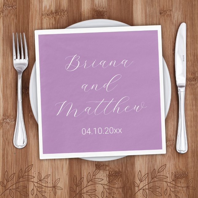 Minimalistisk skriptkalligrafi Lavender Bröllop Na Pappersservett (Skapare uppladdad)