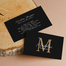 Minimalistisk skriptkalligrafi, svart Guld-monogra Visitkort
