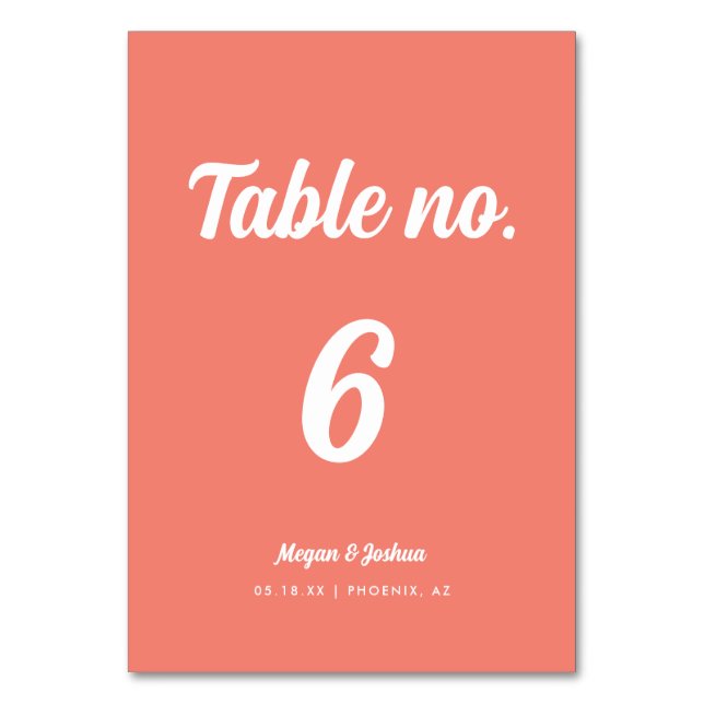 Minimalistisk skriptkoral Rosa Bröllop Bordsnummer (Framsidan)