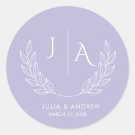 Minimalistisk skriptlavender rosa Monogram Bröllop Runt Klistermärke