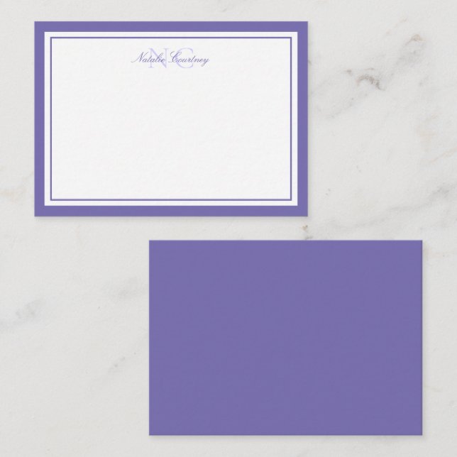Minimalistisk skriptLila två Gräns Monogram Anteckningskort (Fram/baksida)