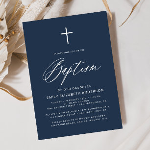 Minimalistisk skriptmarblå, enkel baptism inbjudningar