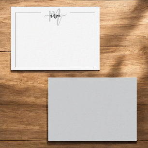 Minimalistisk skriptmonogram ett Gräns Grått Anteckningskort