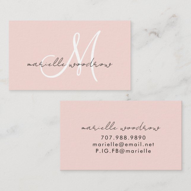 Minimalistisk skriptmonogram Rosa presentationskor Visitkort (Fram/baksida)
