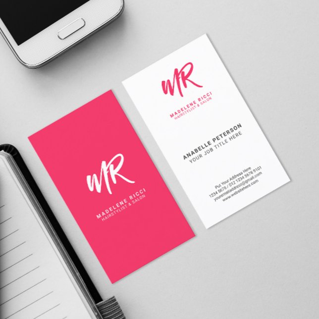 Minimalistisk skriptnamn initial | Speciell rosa Visitkort (Skapare uppladdad)