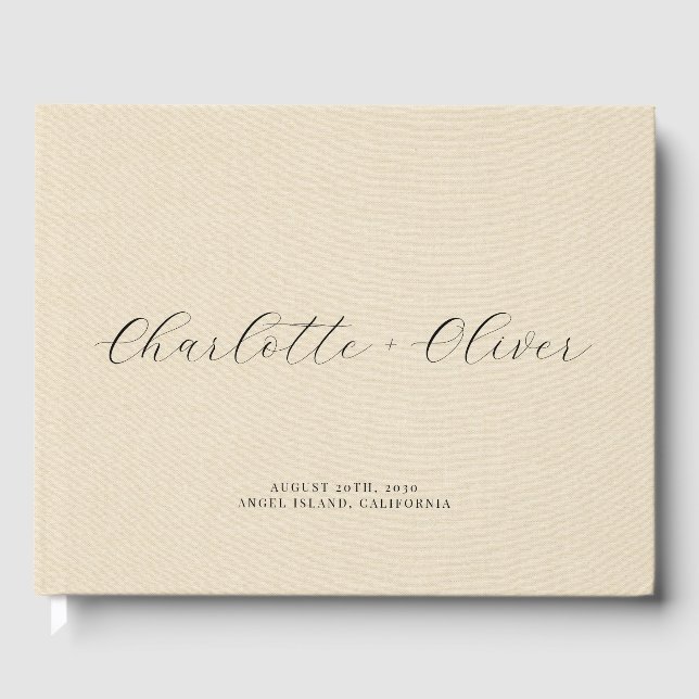 Minimalistisk skriptPersonlig Cream Bröllop Gästböcker (Framsida)