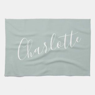 Minimalistisk skriptPersonlig Namn Dusty Blue Kökshandduk