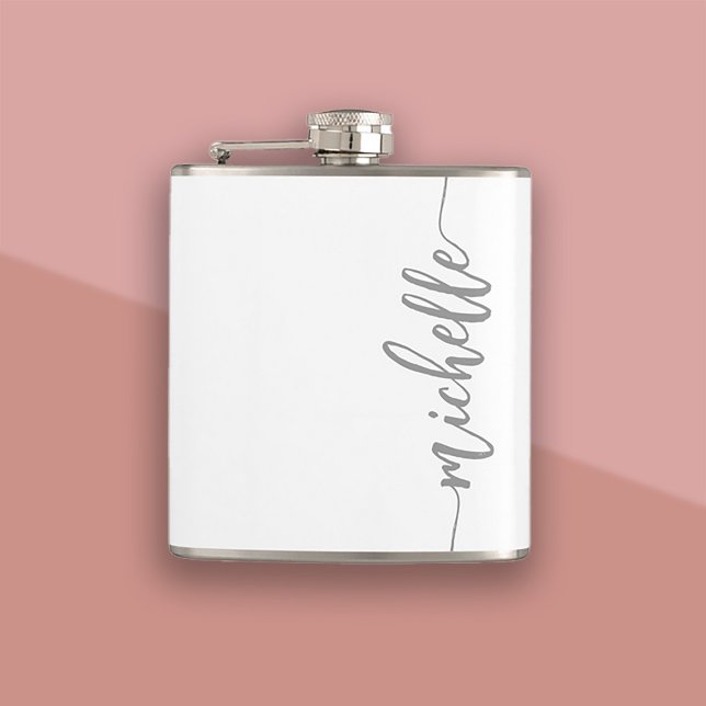 Minimalistisk skriptPersonlig Namn White Fickplunta (Minimalistic Script Personalized Name White Flask)