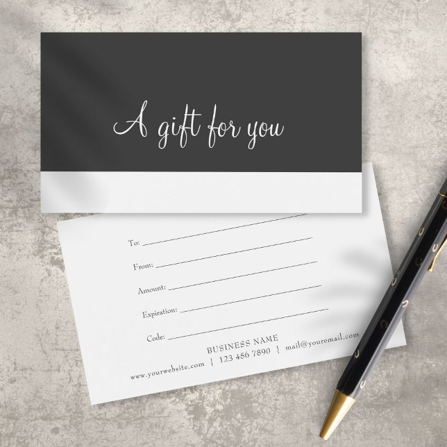 Minimalistisk skriptpresentkort visitkort (Minimalist Script Gift Certificate)