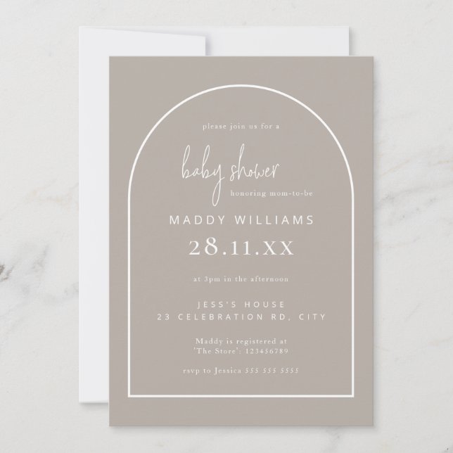 Minimalistisk skriptvalvd könsneutral babyshower inbjudningar (Framsida)