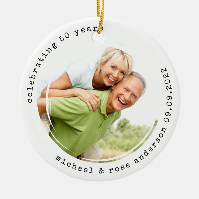 Minimalistisk skrivmaskin | 50-årsjubileum Foto Julgransprydnad Keramik (Framsidan)