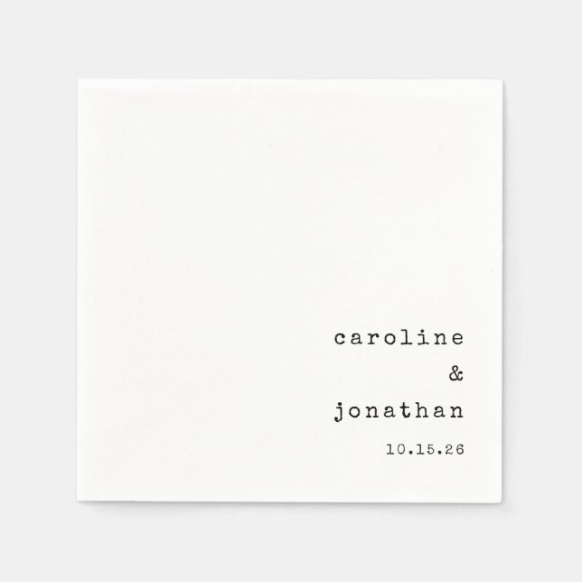 Minimalistisk skrivmaskin Anpassade Par Namn Bröll Pappersservett (Framsidan)