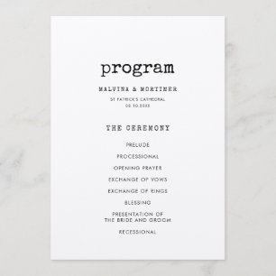Minimalistisk skrivmaskin dubbelsidig bröllop program