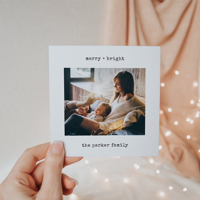 Minimalistisk skrivmaskin | God jul med foto Julkort (A nostalgic holiday card made in the style of an old square photo format, with typewriter text)