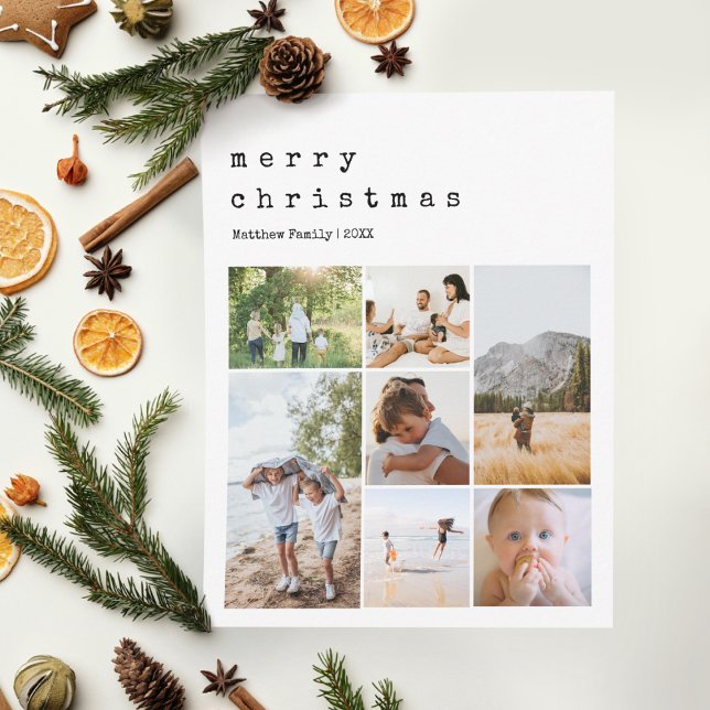 Minimalistisk skrivmaskin jul familjefoto julkort (Skapare uppladdad)