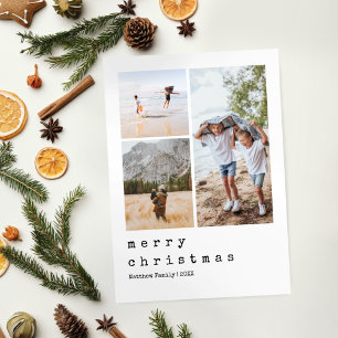 Minimalistisk skrivmaskin, julfamilj tre foto julkort