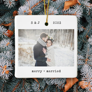 Minimalistisk skrivmaskin   Merry and Married Phot Julgransprydnad Keramik