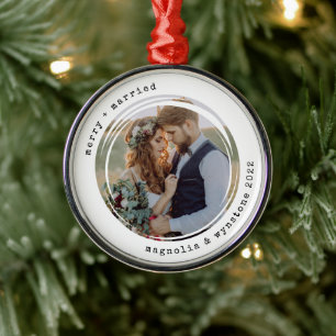 Minimalistisk skrivmaskin   Merry and Married Phot Julgransprydnad Metall