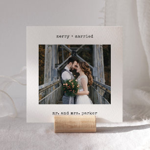 Minimalistisk skrivmaskin Merry and Married Phot Julkort