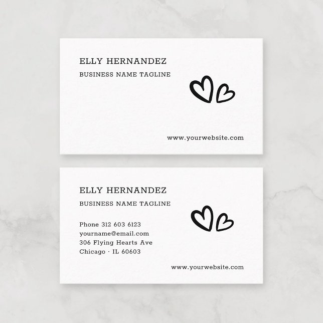 Minimalistisk skrivmaskin Typography Heart Logotyp Visitkort (Simple Modern Minimalist Typewriter Typography and Heart Logo Professional Black Business Card.)