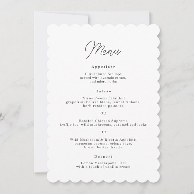 Minimalistisk skulpterad menykort för bröllop med  inbjudningar (Framsida)