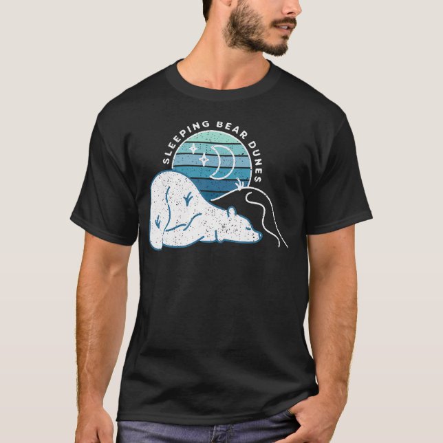 Minimalistisk Sleeping Bear Dunes Retro Solnedgång T Shirt (Framsida)
