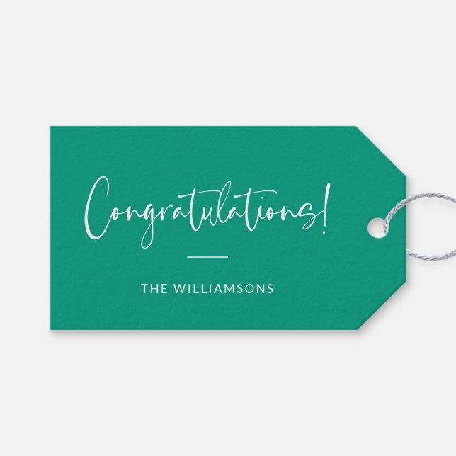 Minimalistisk Smaragdgrön Anpassad Grattis Presentetikett (Framsidan (Horisontell))