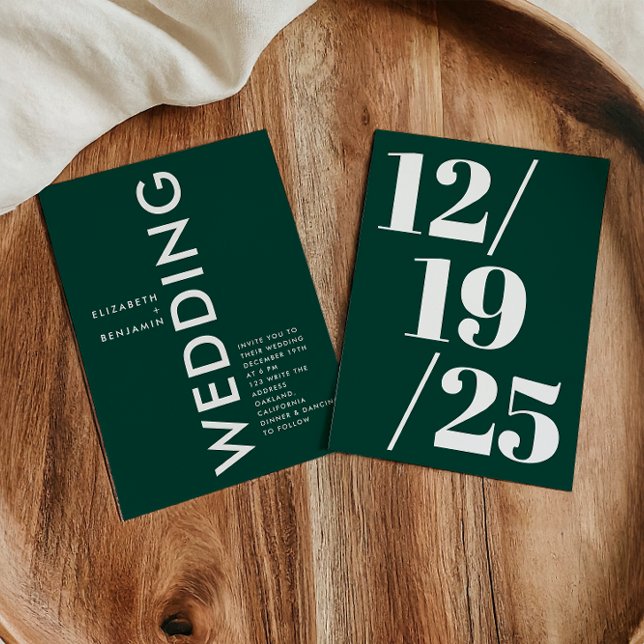 Minimalistisk Smaragdgrön Enkel Djärv Chic Bröllop Inbjudningar (Skapare uppladdad)