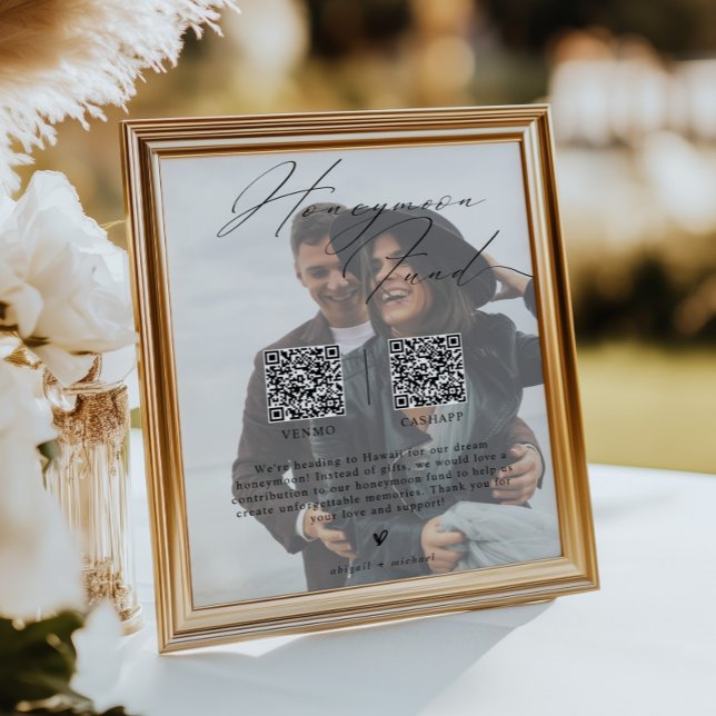 Minimalistisk smekmånadsfond med foto och 2 QR-kod Poster (Skapare uppladdad)