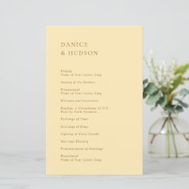 Minimalistisk smörgul modern bröllopsprogram