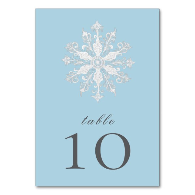 Minimalistisk snöflake Bröllop | Ice Blue Bordsnummer (Framsidan)