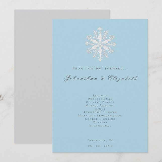 Minimalistisk snöflake Bröllop | Ice Blue Program (Fram/baksida)