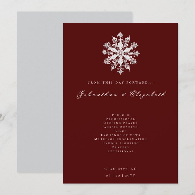 Minimalistisk snöflake Bröllop | Röd Program (Fram/baksida)