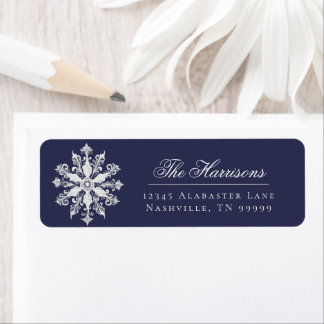 Minimalistisk Snöflinga Bröllopsadress | Marinblå Returadress Etikett