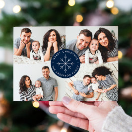 Minimalistisk snöflinga Navy 4 Foto Collage Julkort
