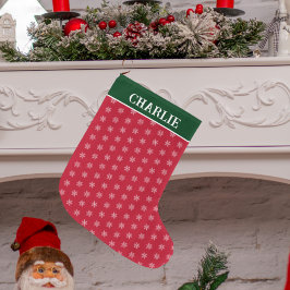 Minimalistisk Snöflingor Red Stor Julstrumpa