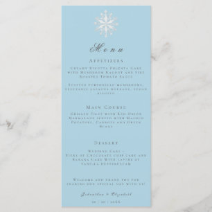 Minimalistisk snöflummel Ice Blue Bröllop Menu Meny