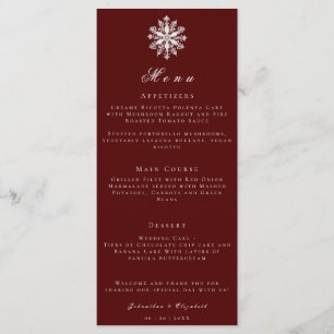 Minimalistisk snöflummel Red Bröllop Menu Meny